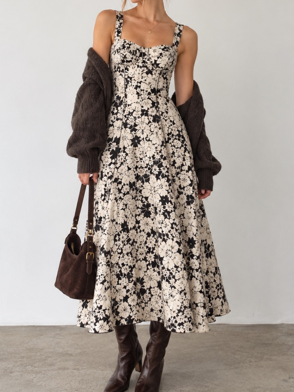 Anthropologie Floral Linen Blend Open Back Midi Dress Black Ivory XS